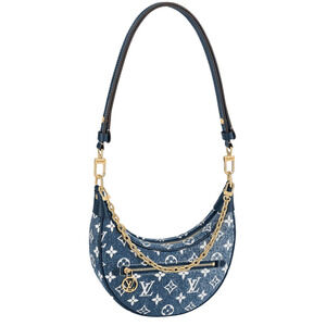 Louis Vuitton Loop Blue Denim Monogram Gold Chain Moon Crossbody Shoulder Bag
